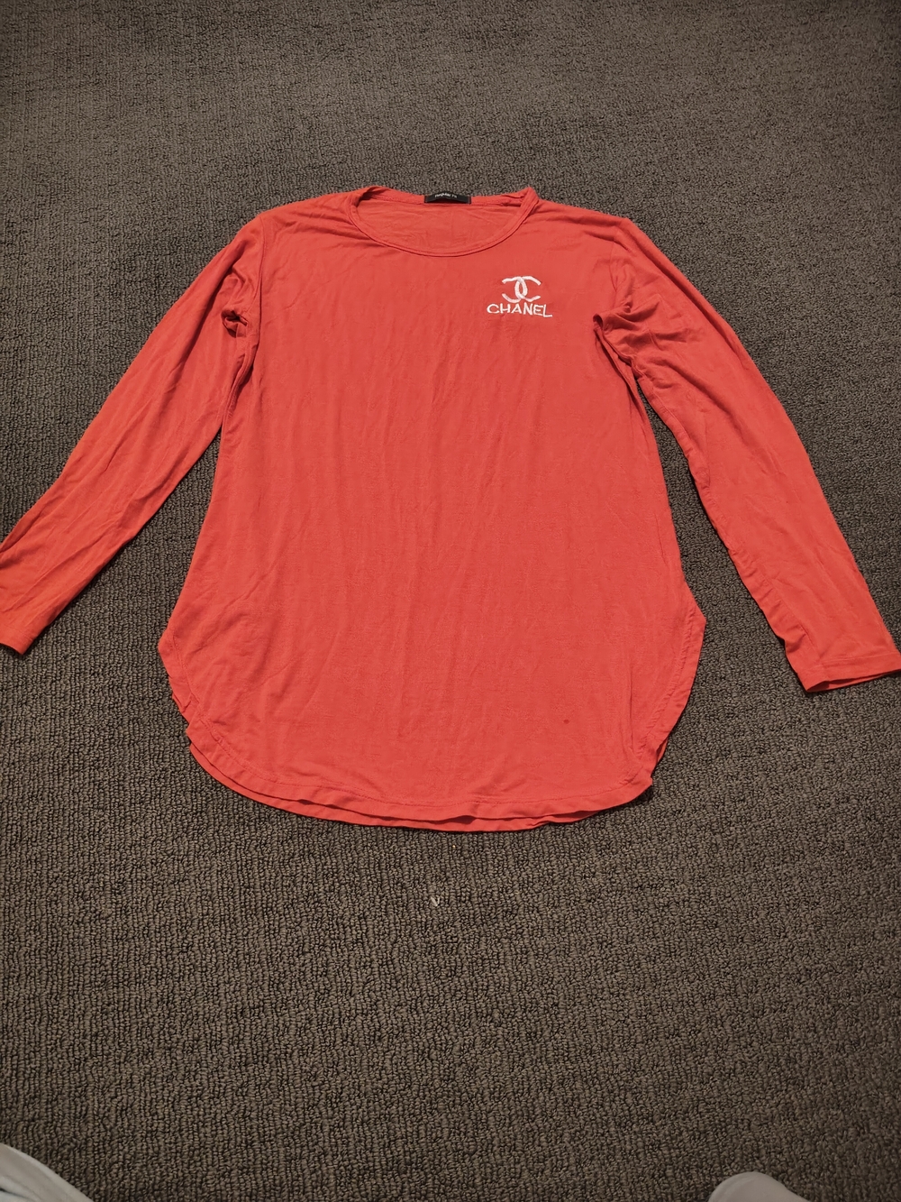 Red Long Sleeve Shirt with Chest Logo